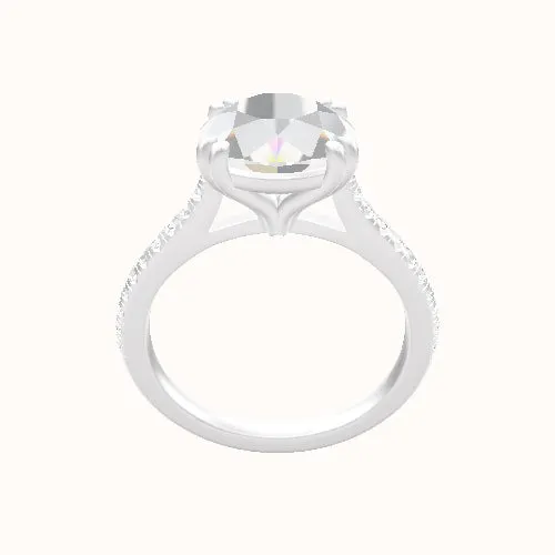 Pave Cathedral Engagement Ring With Double Prongs Head