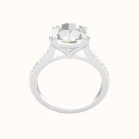 Pave Cathedral Engagement Ring With Double Prongs Head