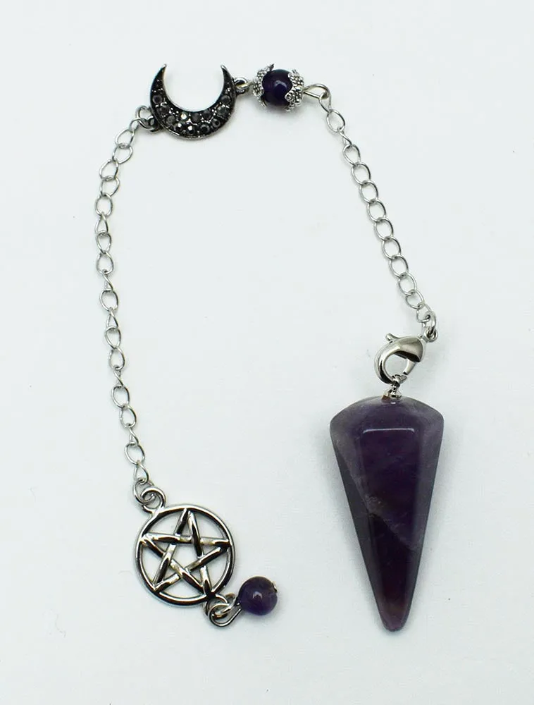 Pendulum -  Obsidian, moon & pentagram charm