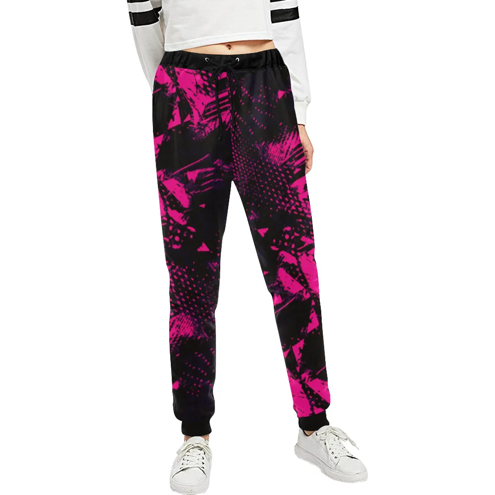 Pink and Black Abstract Women's All Over Print Jogger Sweatpants