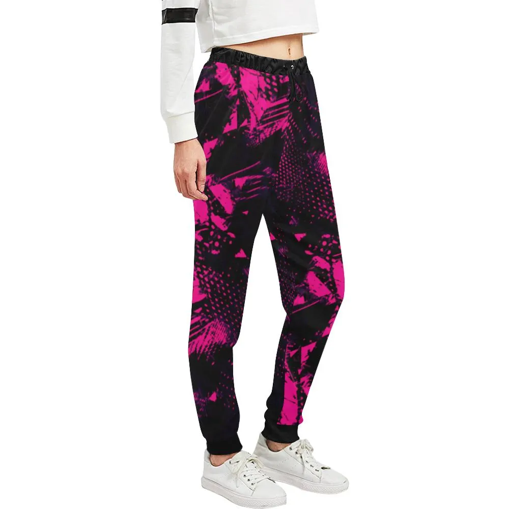 Pink and Black Abstract Women's All Over Print Jogger Sweatpants