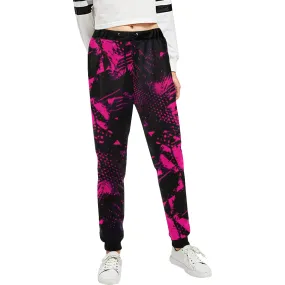 Pink and Black Abstract Women's All Over Print Jogger Sweatpants