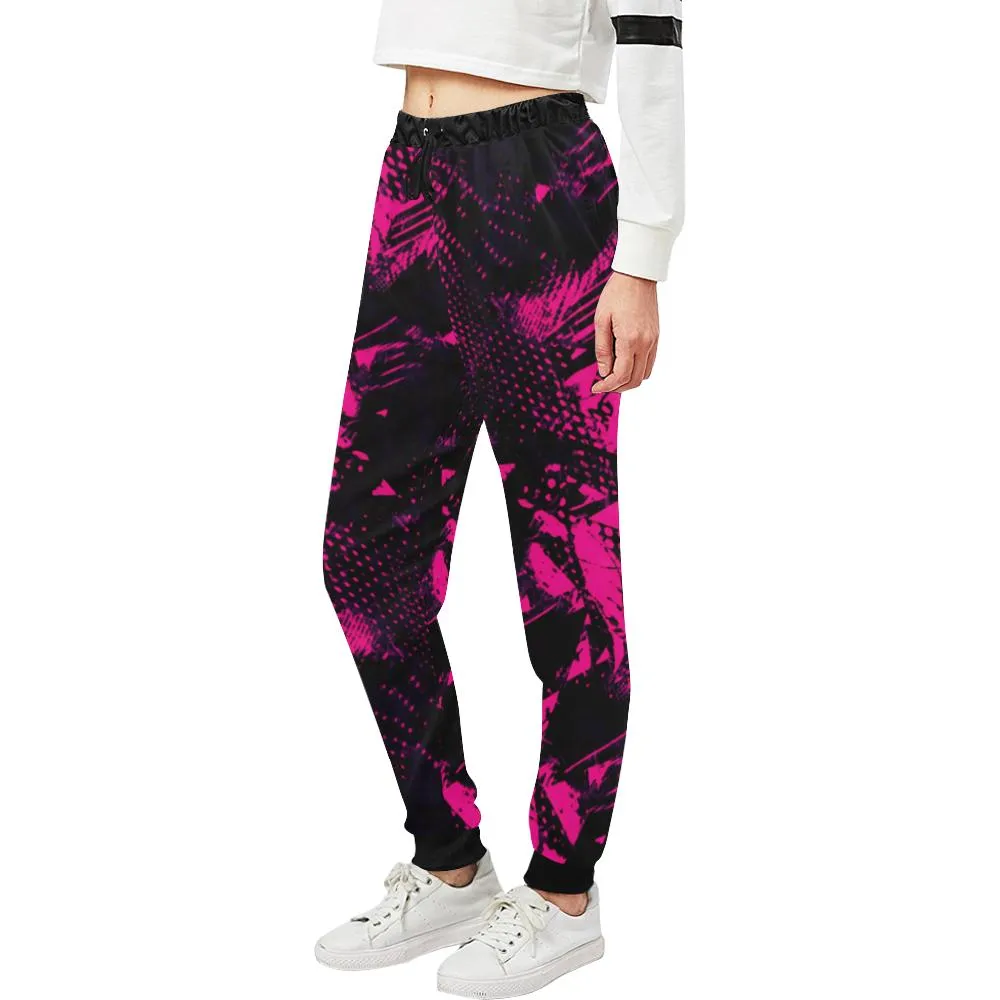 Pink and Black Abstract Women's All Over Print Jogger Sweatpants