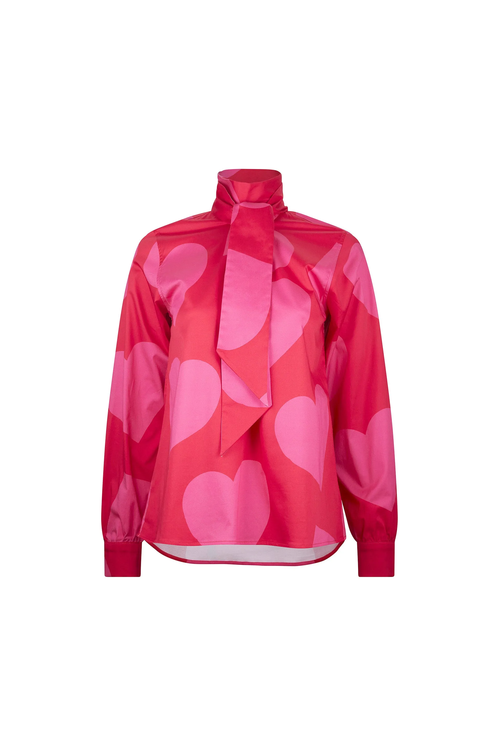 'PINKY RED HEARTS' SLIM KEITH TIE BLOUSE