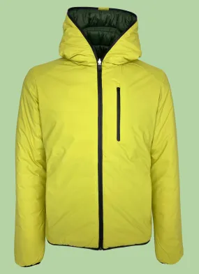 PIUMINO REVERSIBILE VERDE/GIALLO CON CAPPUCCIO IN ECO-PIUMA