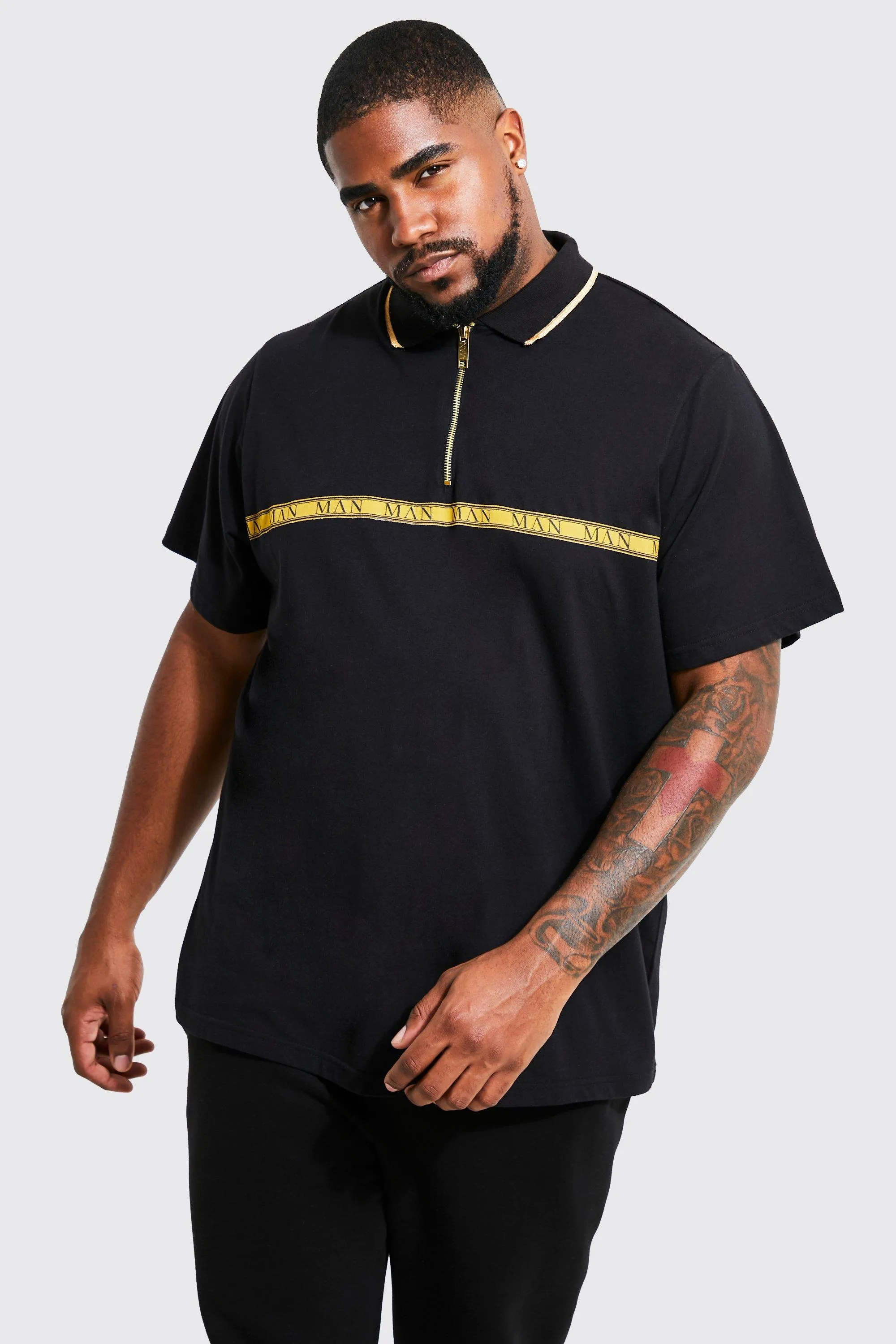 Plus Man Gold Tape Polo With Tipping