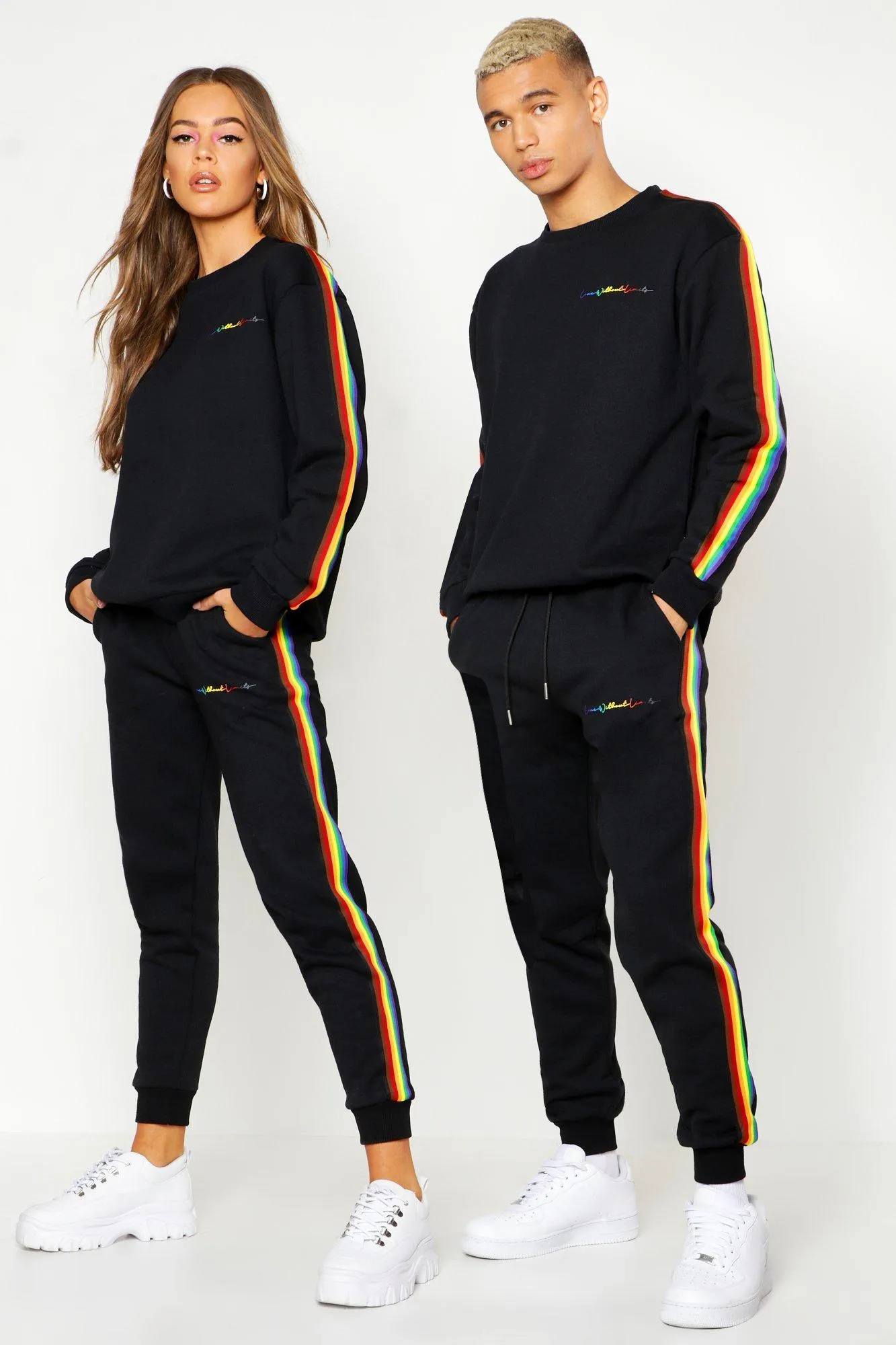 Pride Loose Fit Tracksuit With Rainbow Tape | boohooMAN UK