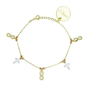 Pulsera Personalizable Charms Cruz e Infinito Oro