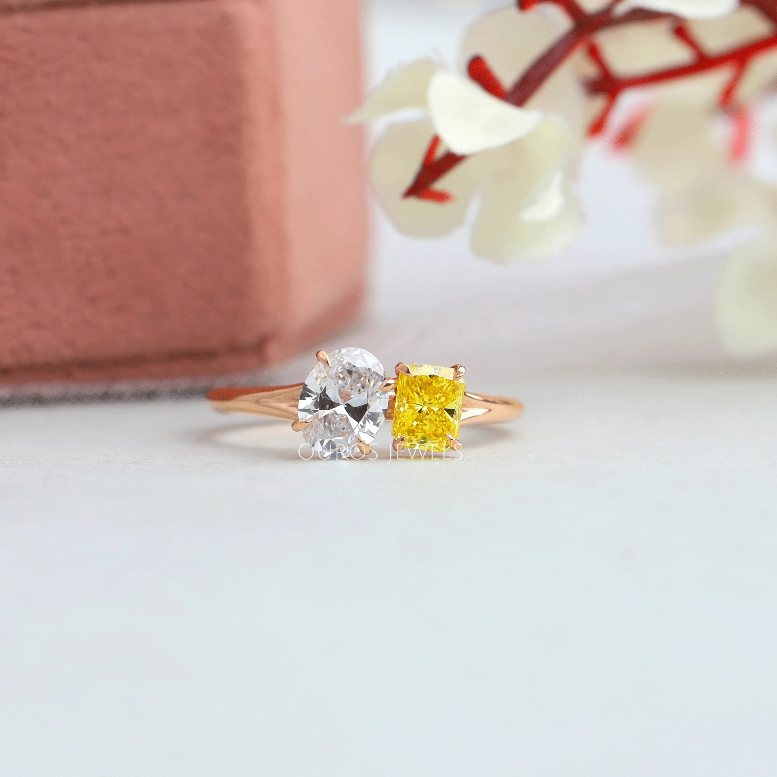 Radiant And Oval Cut Two Stone Engagement Ring