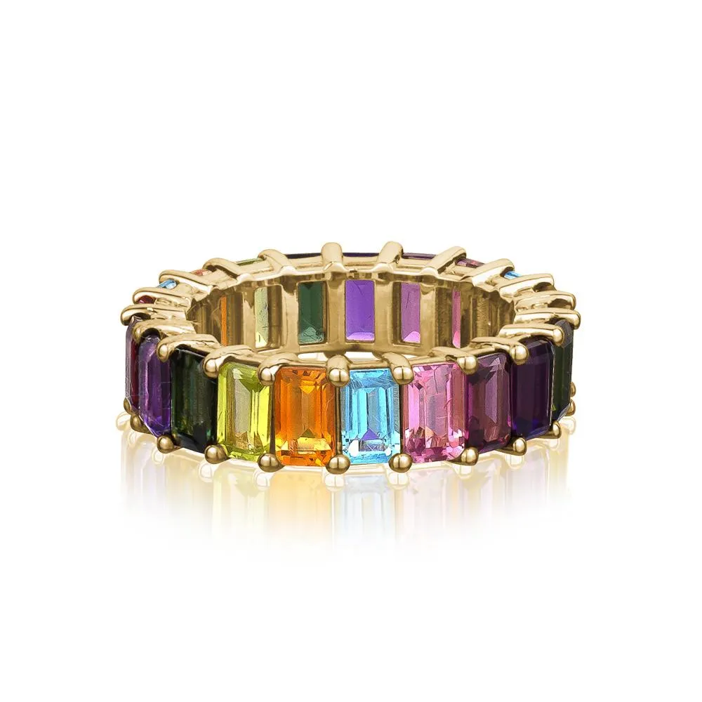 Rainbow Emerald Cut Eternity Ring