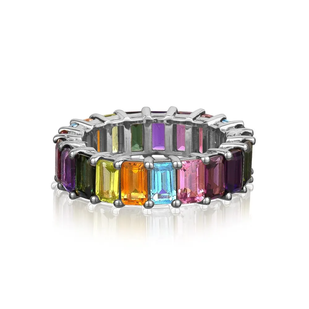 Rainbow Emerald Cut Eternity Ring