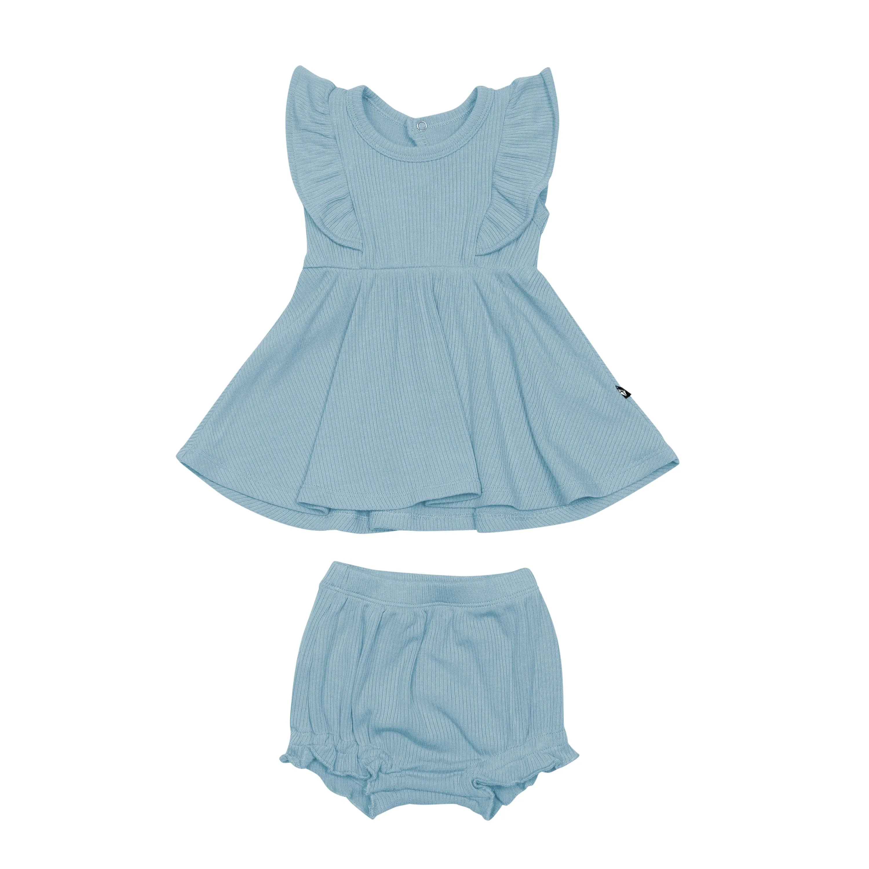 Ribbed Peplum Dress Set in Dusty Blue