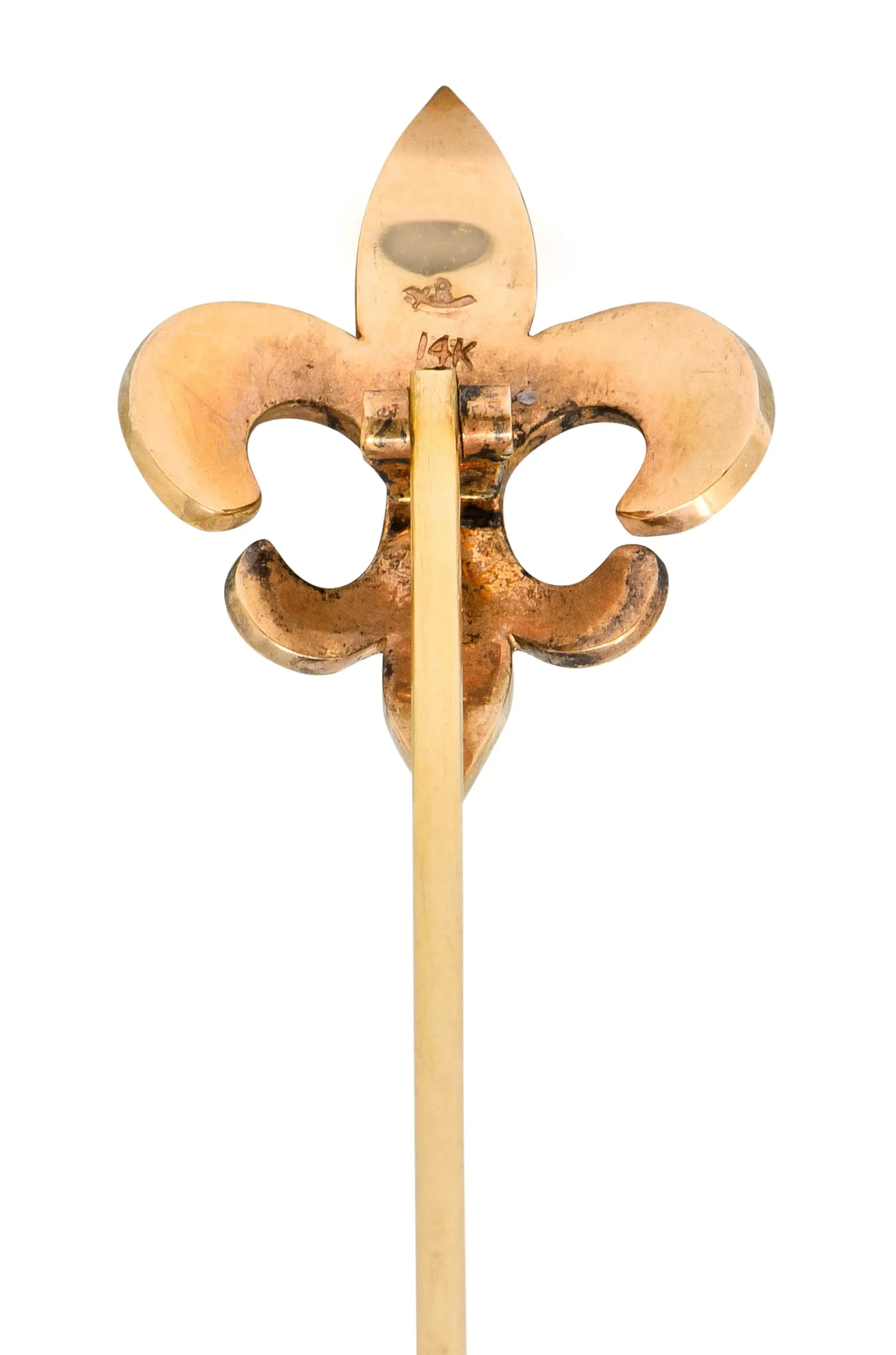 Riker Bros. Art Nouveau Seed Pearl 14 Karat Gold Fleur-De-Lis Stickpin