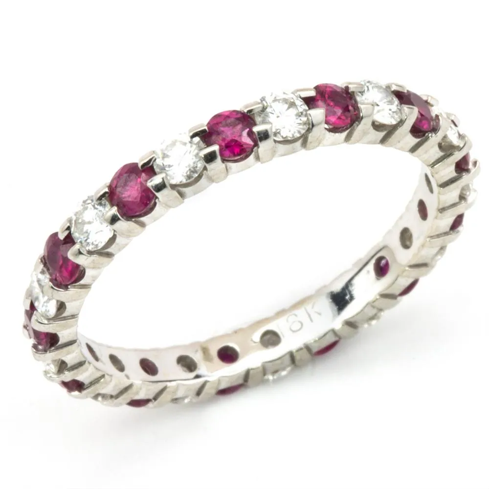 Ruby & Diamond Eternity Wedding Band Anniversary Ring 18K