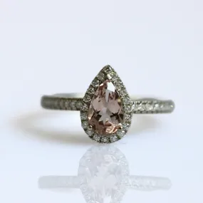 SALE - Pear Halo Ring - Morganite