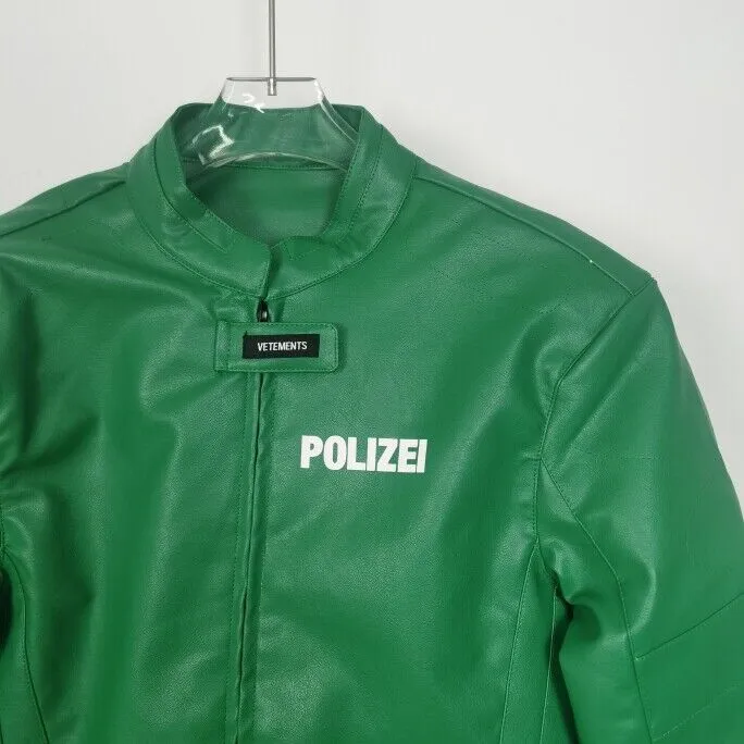 Self-made Vetements Motorcycle Leather Jacket Polizei Wild Man Biker Letter Print