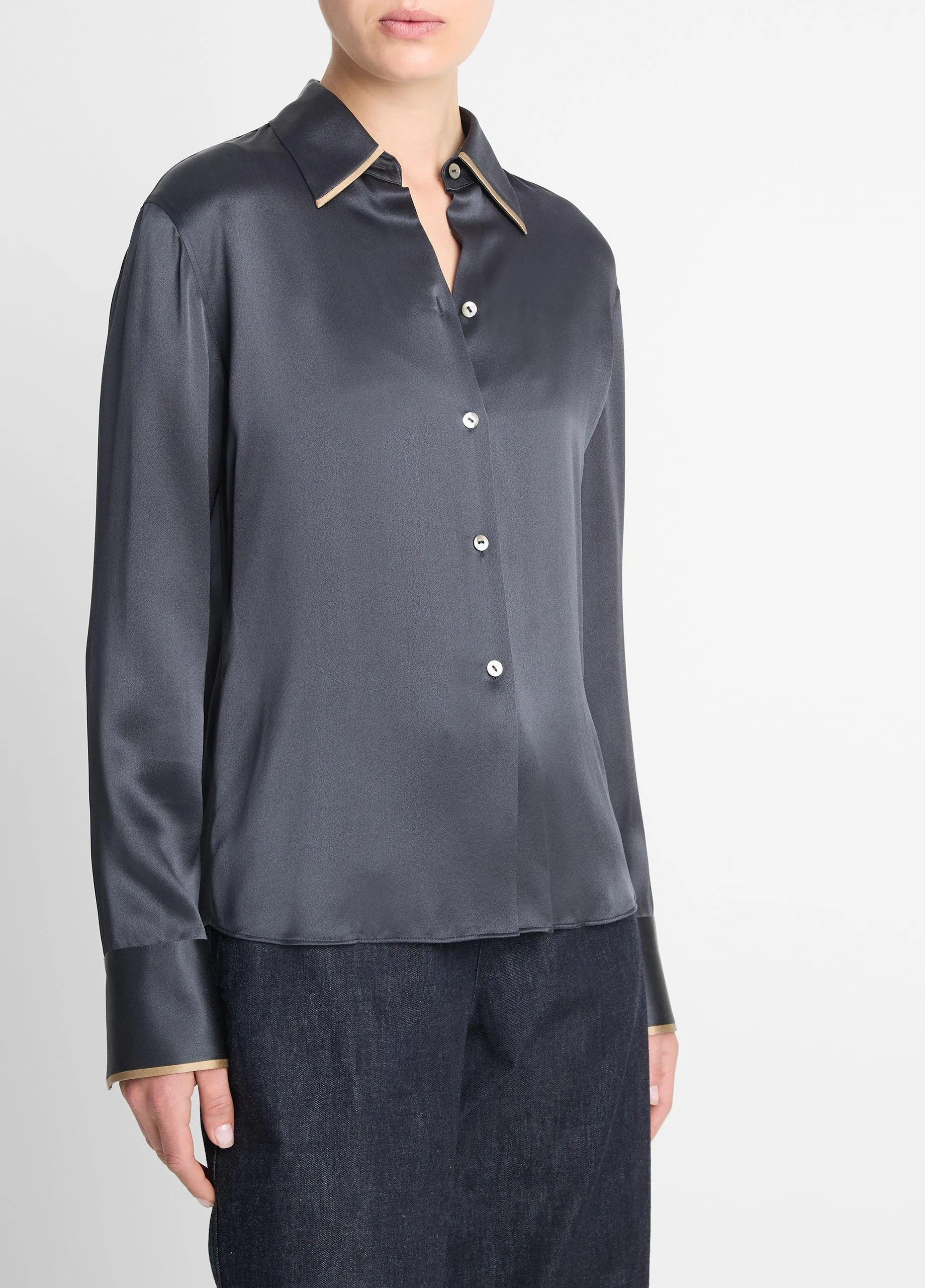 Silk Tipped Slim Long-Sleeve Blouse