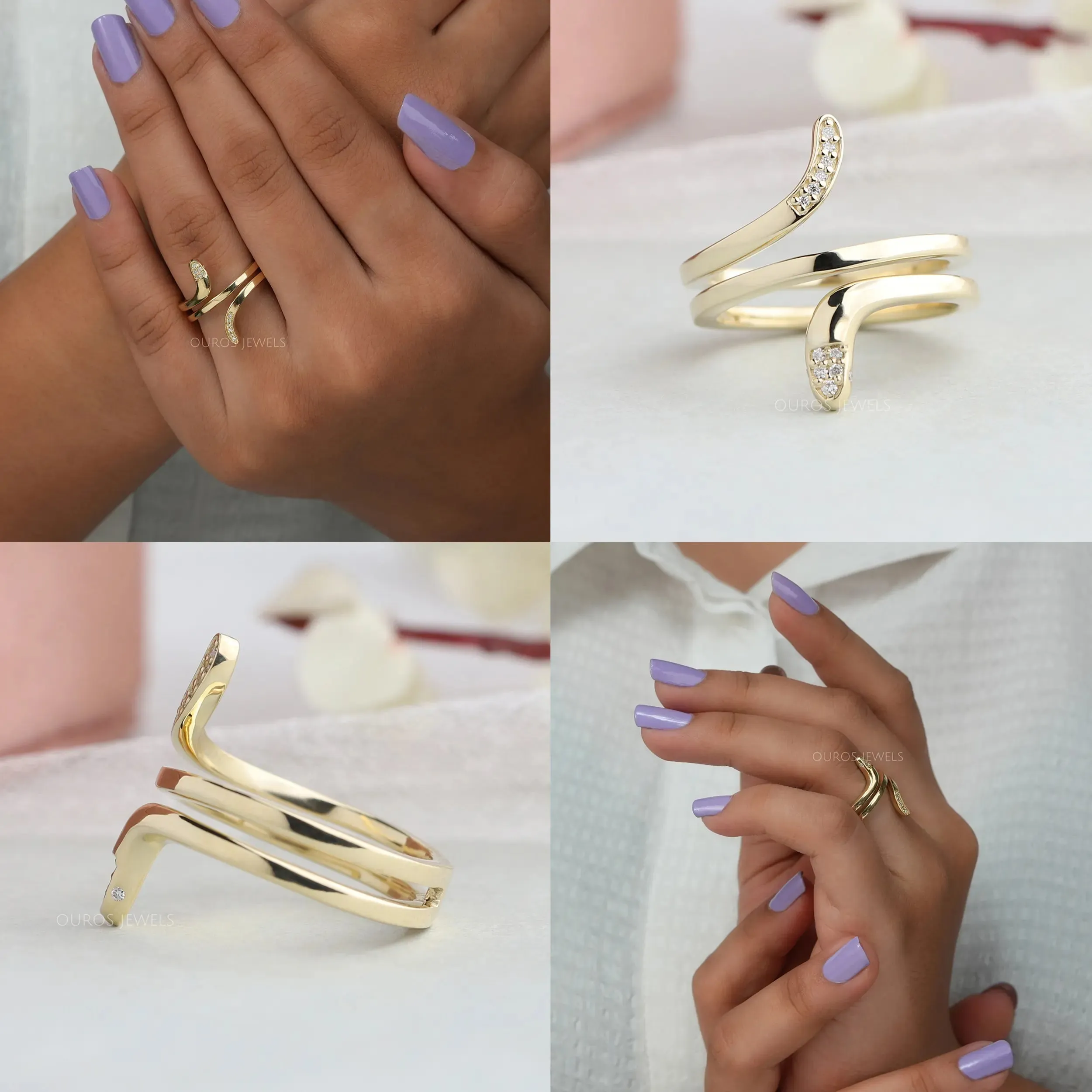 Snake Shape Gold Round Diamond Ring