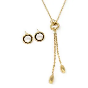 Stainless St Open Circle Lariat Neck Earrings Set Gold Pl