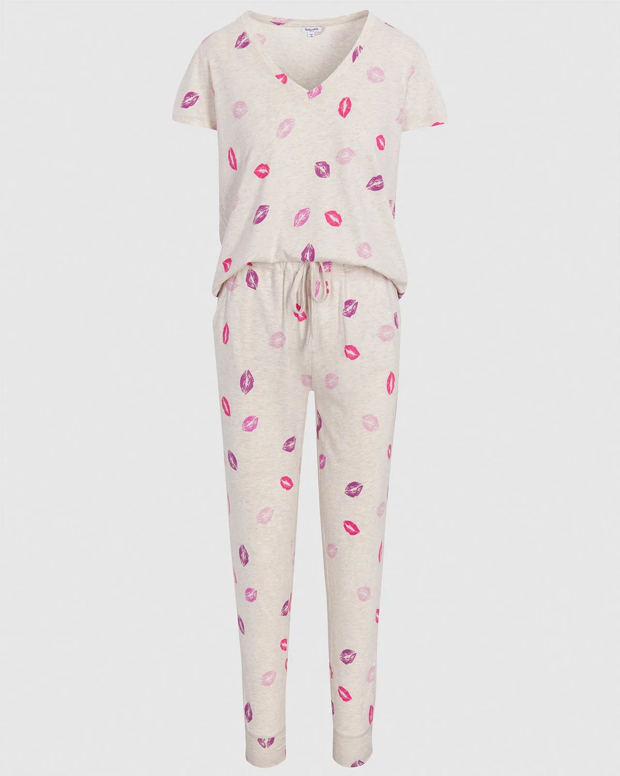 Stay Home V-Neck Jogger Set in Pink Kisses