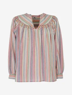 Sw quadra exclusive - Camicia in cotone a righe multicolor con scollo a V