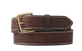 Texas Saddlery Men's Chocolate Brown Spider Weave Tooled Western Belt