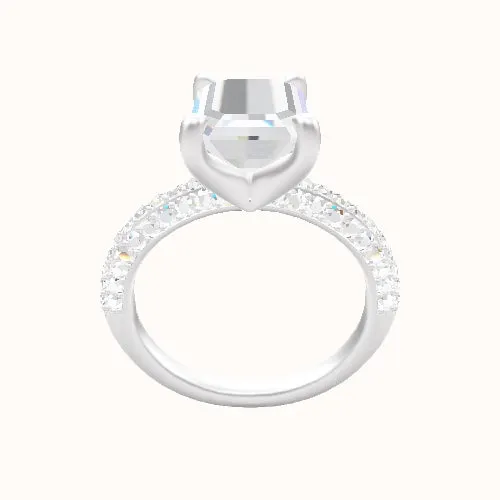 Three Row Pave Engagement Ring With Four Prong Head