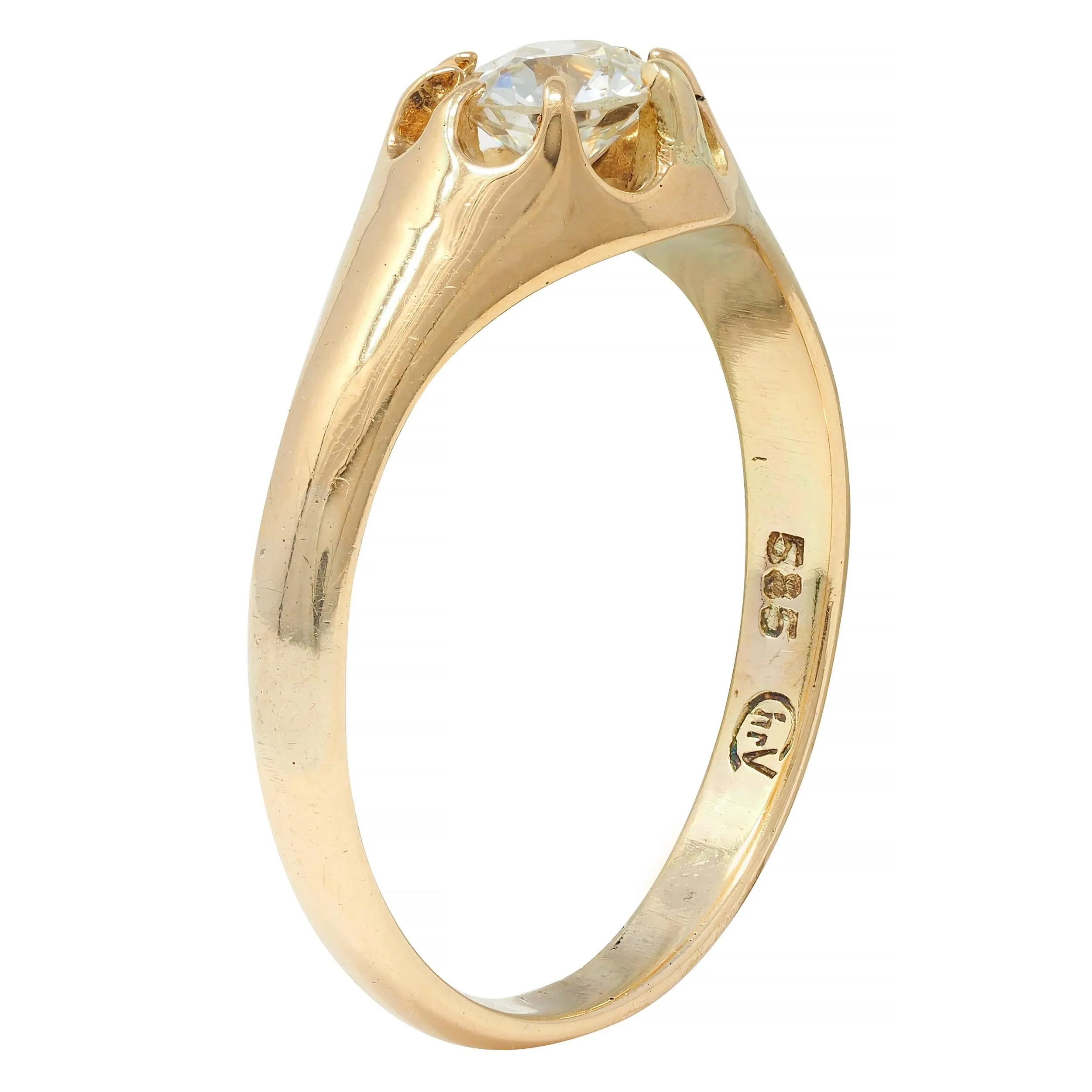 Victorian 0.35 CTW Old European Cut Diamond 14 Karat Yellow Gold Belcher Solitaire Engagement Ring