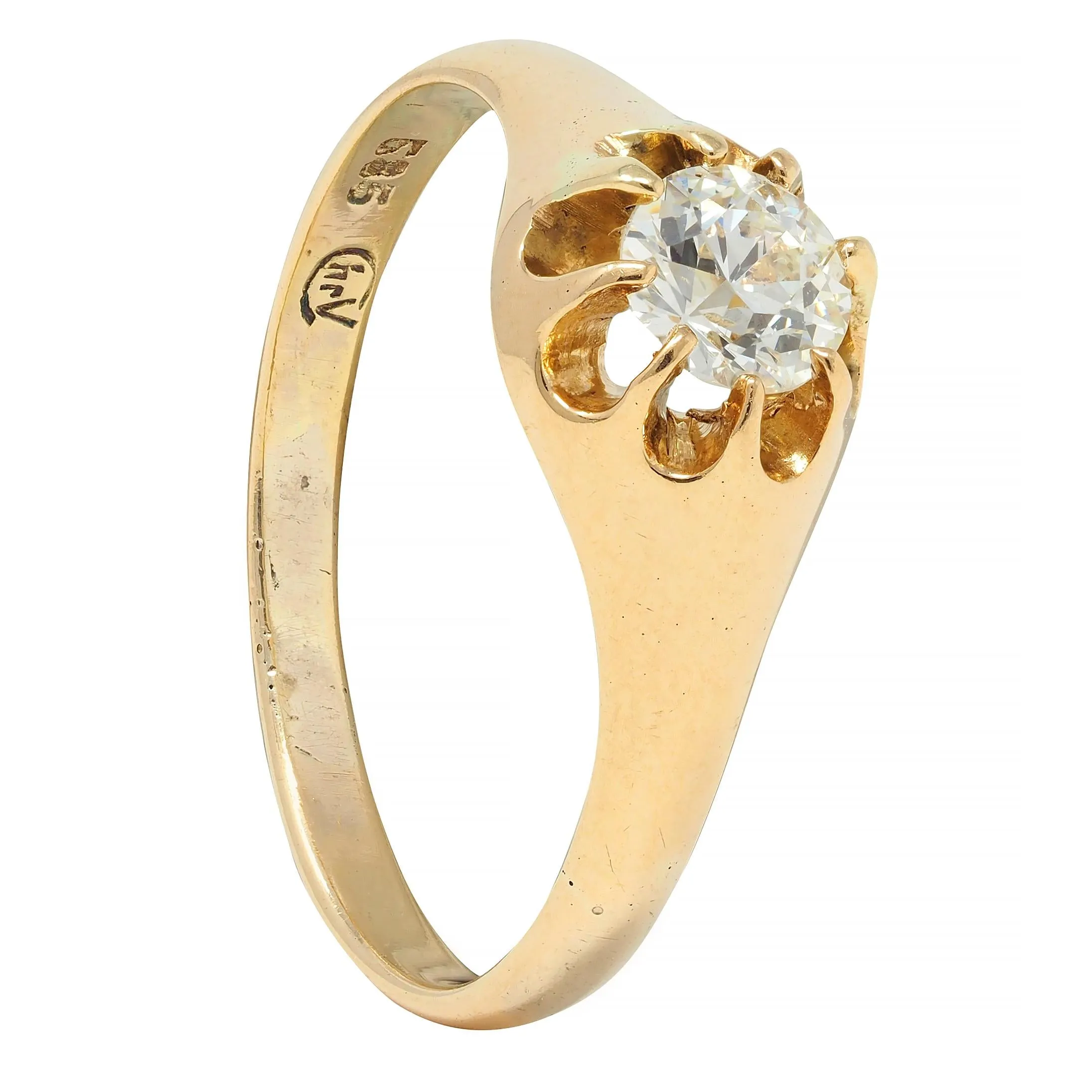 Victorian 0.35 CTW Old European Cut Diamond 14 Karat Yellow Gold Belcher Solitaire Engagement Ring