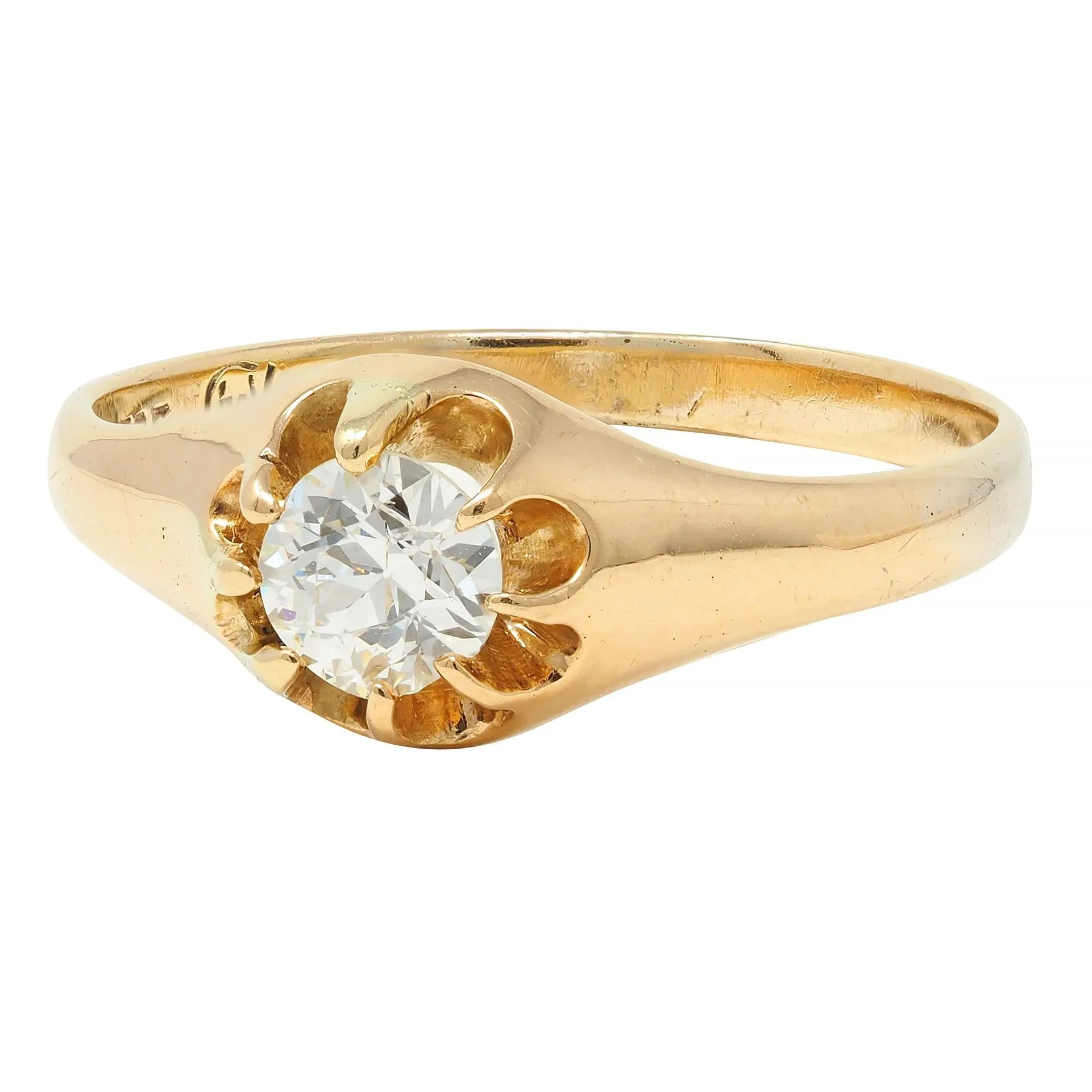 Victorian 0.35 CTW Old European Cut Diamond 14 Karat Yellow Gold Belcher Solitaire Engagement Ring