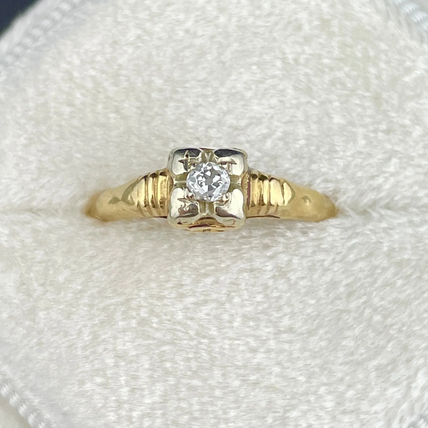 Vintage 14K Gold Diamond Art Deco Engagement Ring, Sz 7 3/4