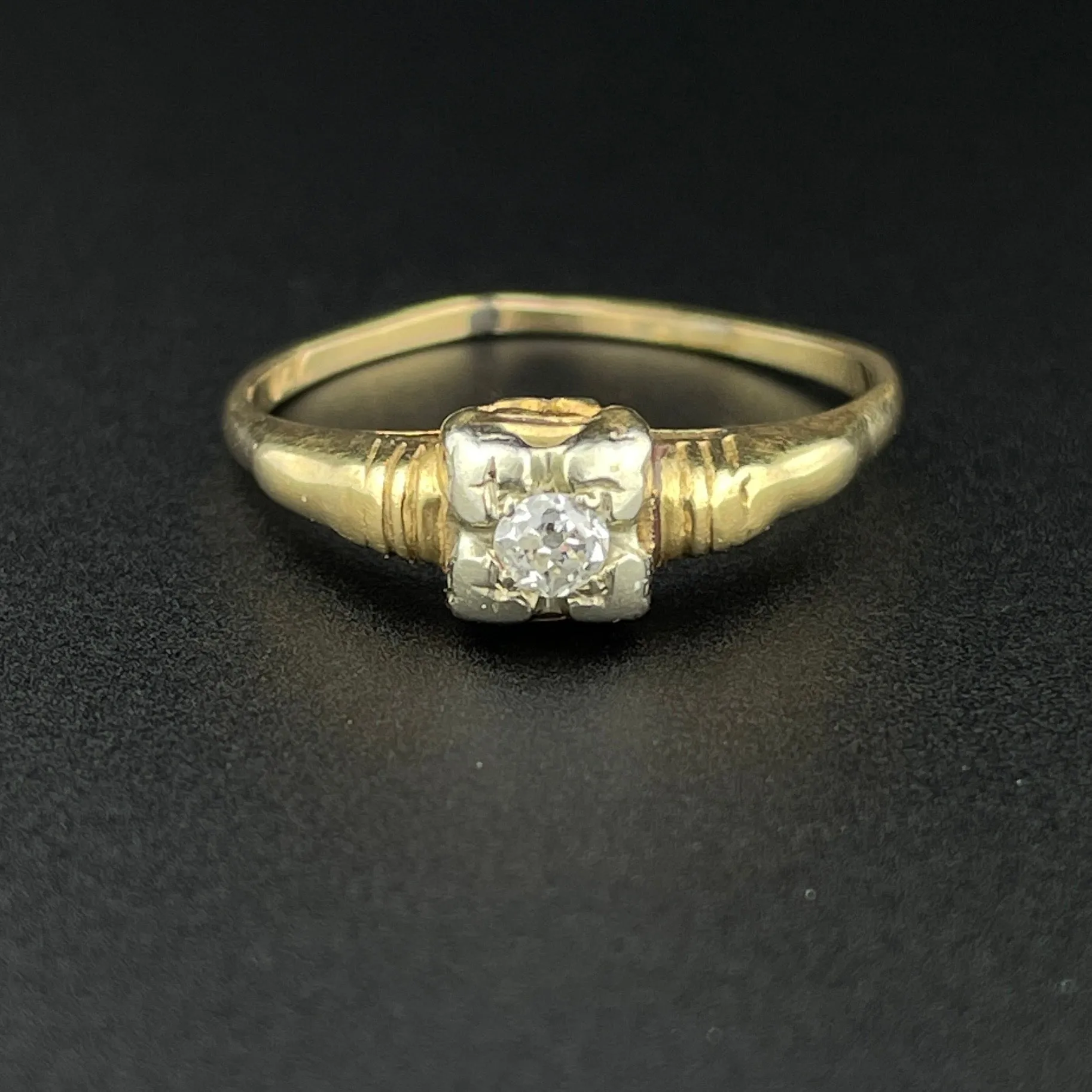 Vintage 14K Gold Diamond Art Deco Engagement Ring, Sz 7 3/4