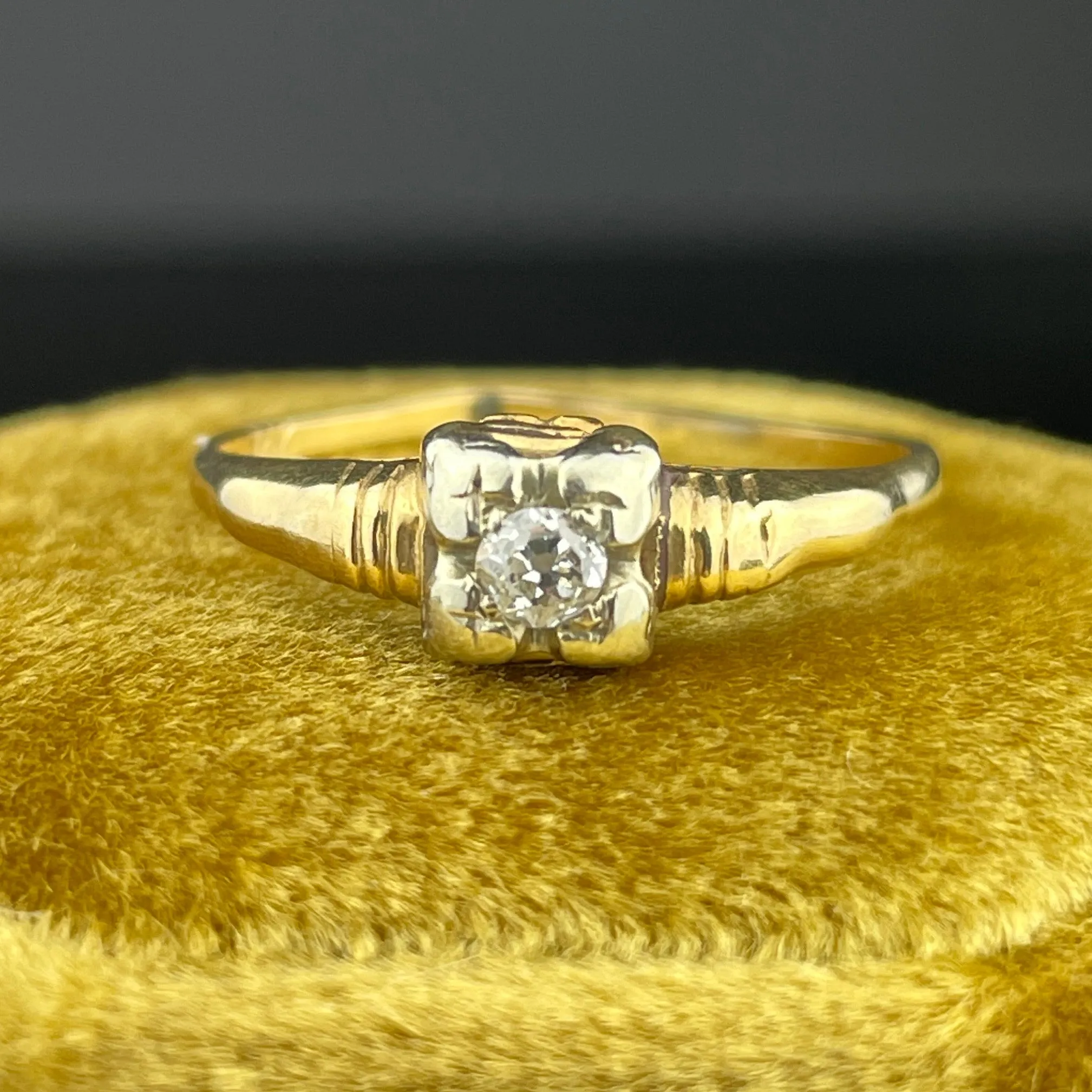 Vintage 14K Gold Diamond Art Deco Engagement Ring, Sz 7 3/4