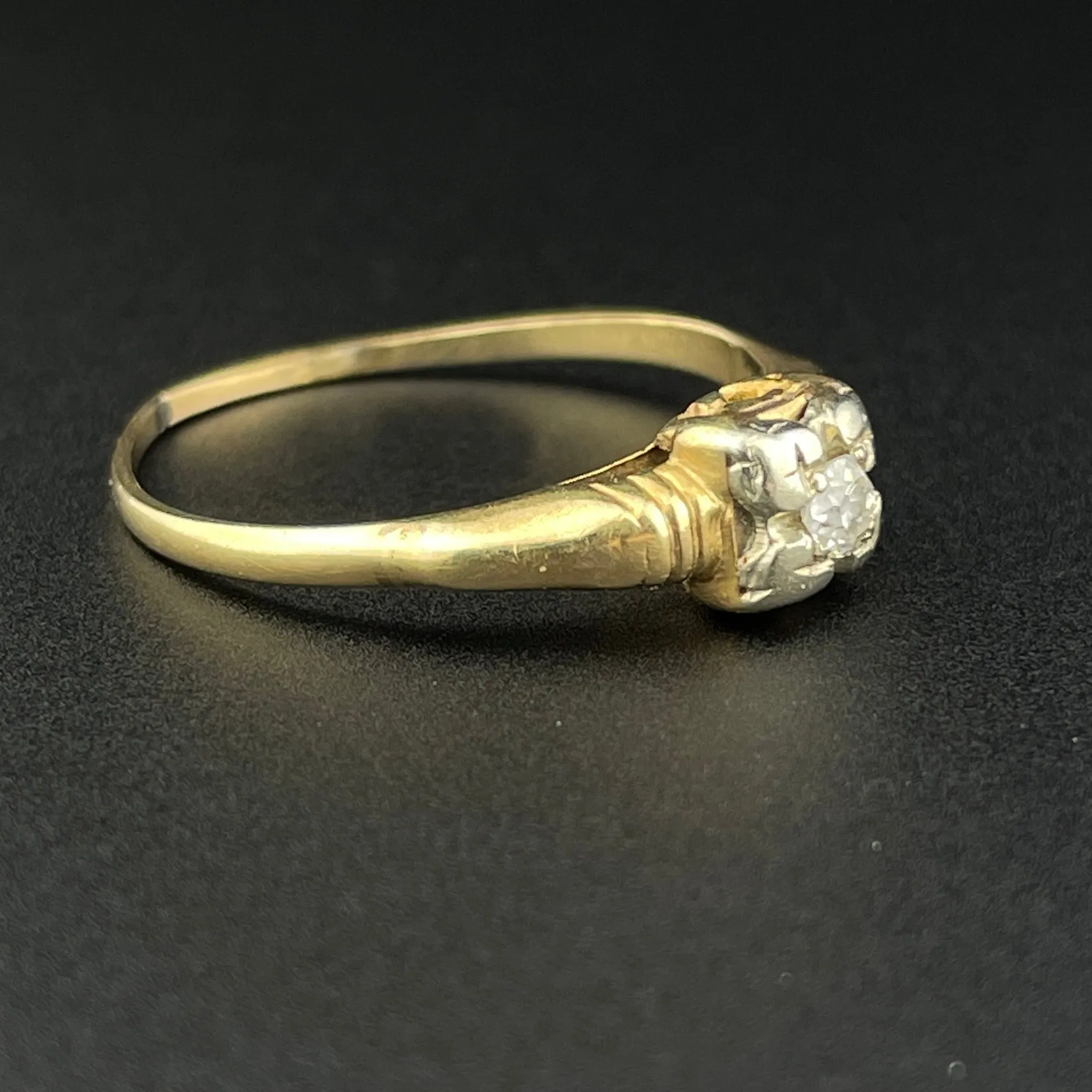 Vintage 14K Gold Diamond Art Deco Engagement Ring, Sz 7 3/4