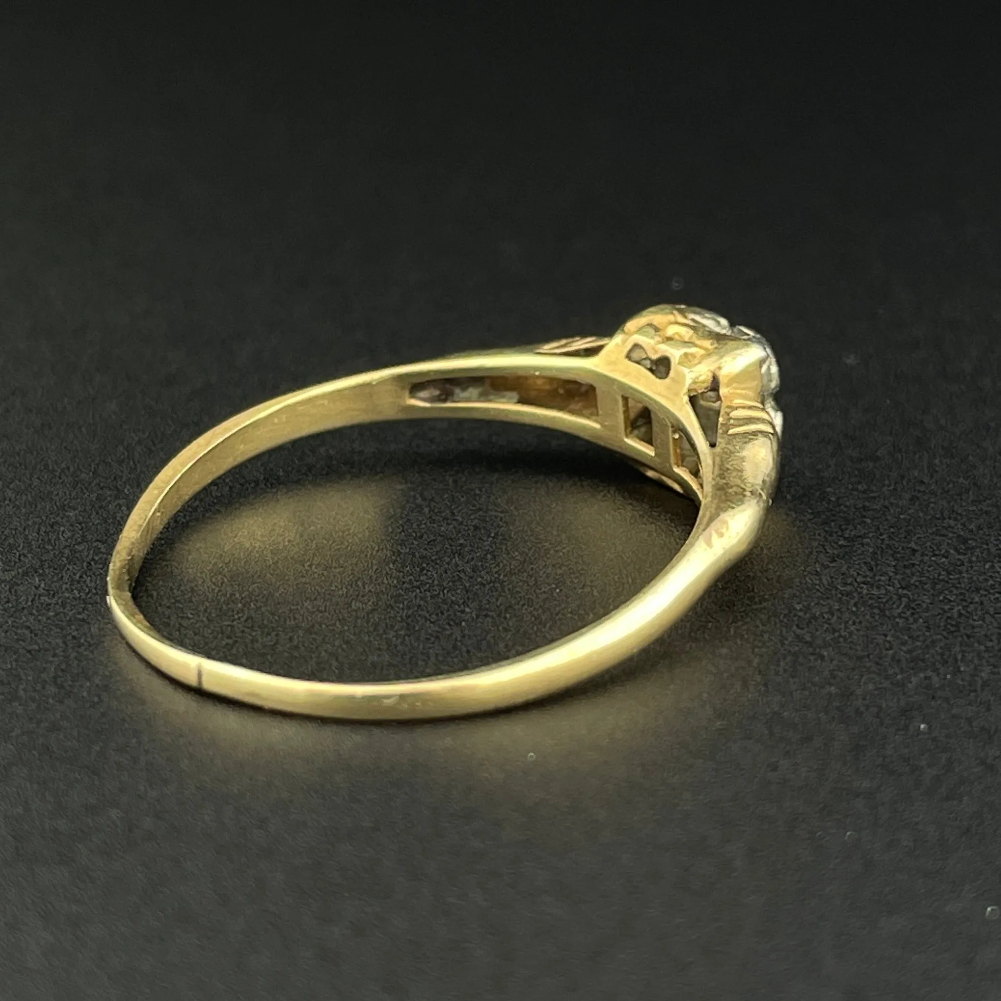 Vintage 14K Gold Diamond Art Deco Engagement Ring, Sz 7 3/4