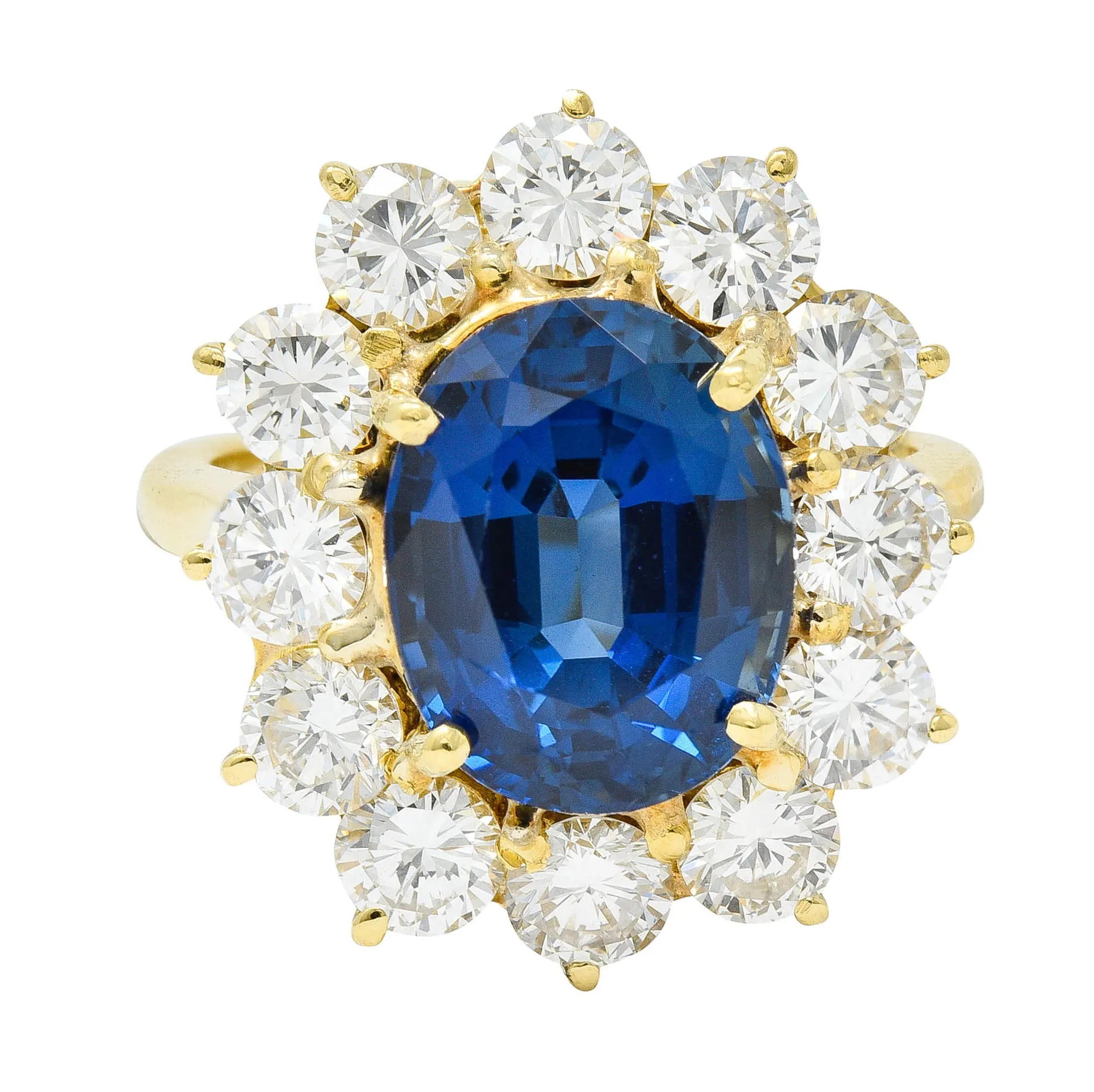 Vintage 7.20 CTW Sapphire Diamond 18 Karat Gold Cluster Ring