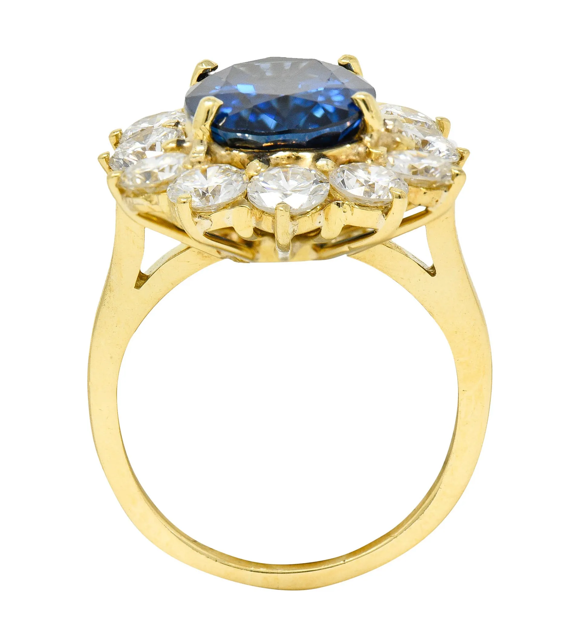 Vintage 7.20 CTW Sapphire Diamond 18 Karat Gold Cluster Ring