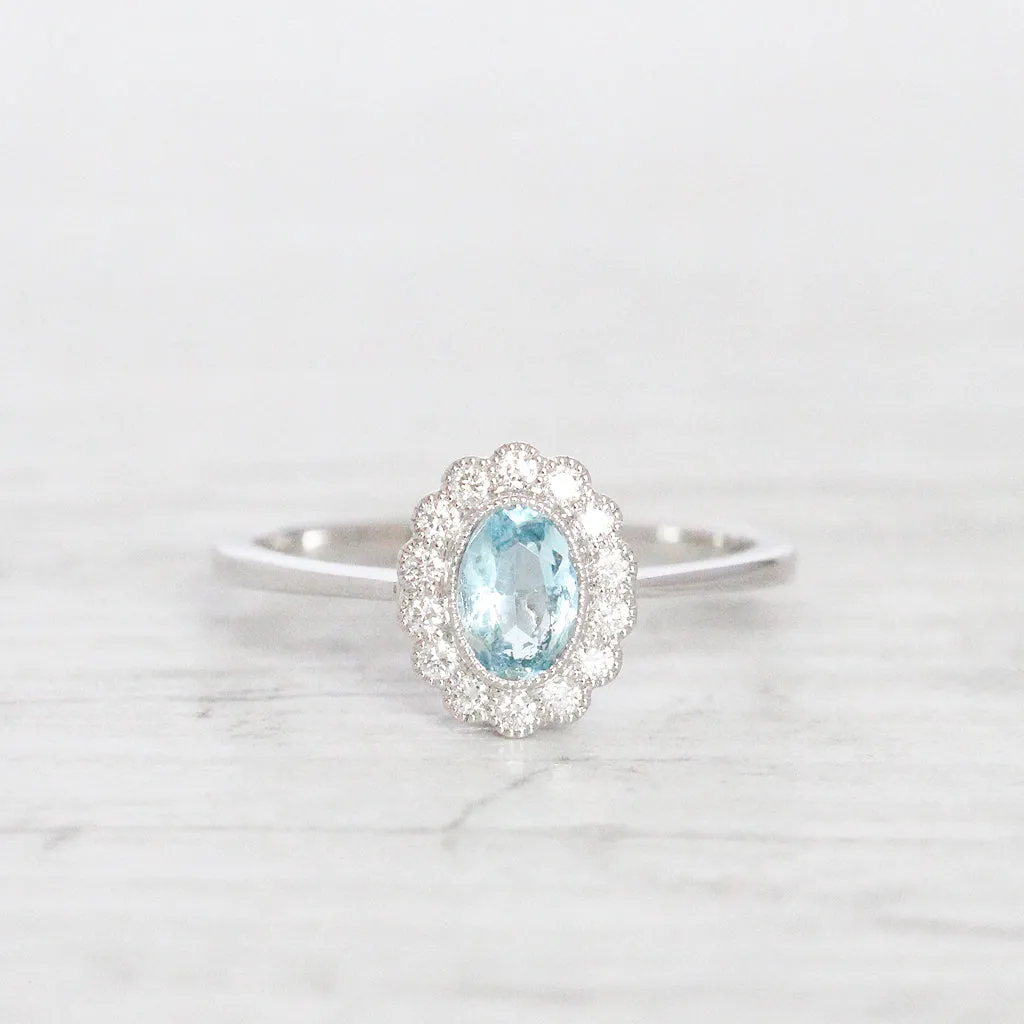 Vintage Style 0.37 Carat Aquamarine and Diamond Cluster