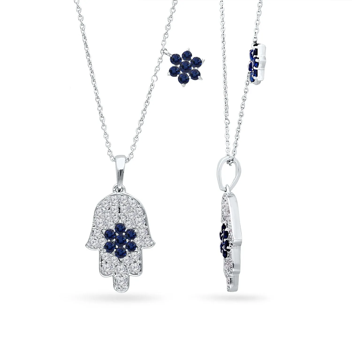 White Gold Sapphire & Diamond Hamsa Pendant