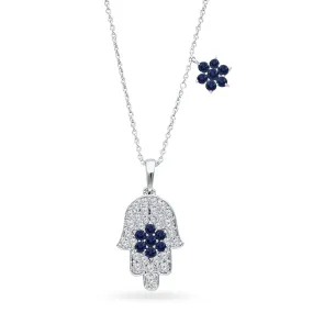 White Gold Sapphire & Diamond Hamsa Pendant