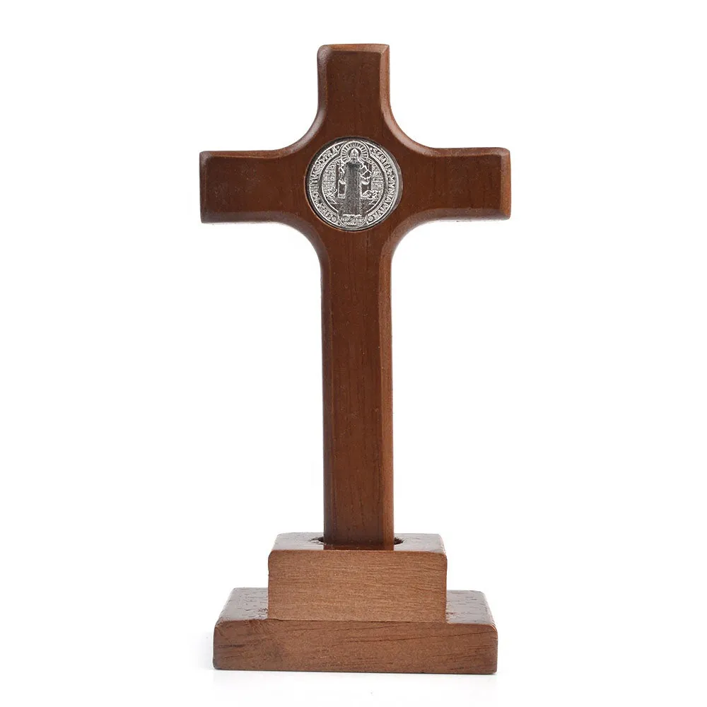 Wood St Benedict Standing Crucifix - 13cm