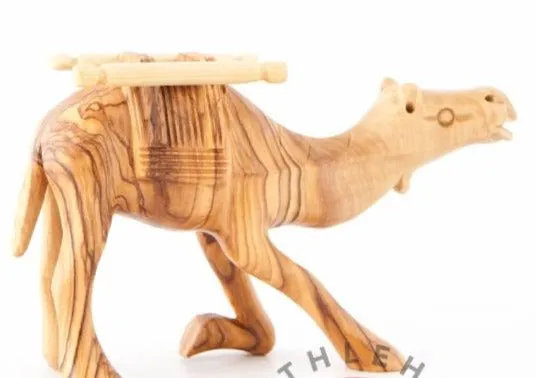 Wooden Camel Kneeling, Hand Carved Nativity Figurine 4.7