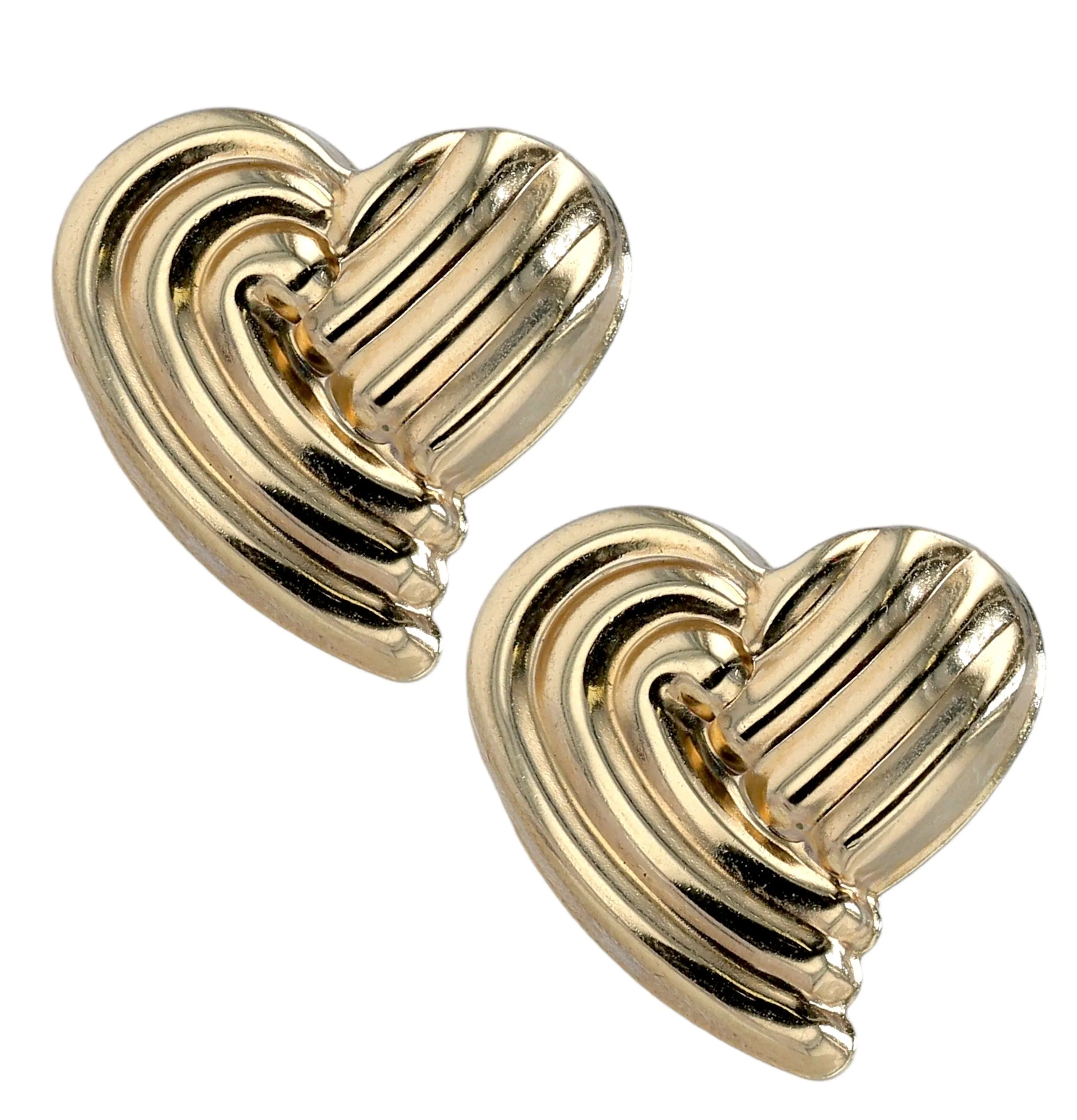 Yellow gold 14k puff heart earrings-226118