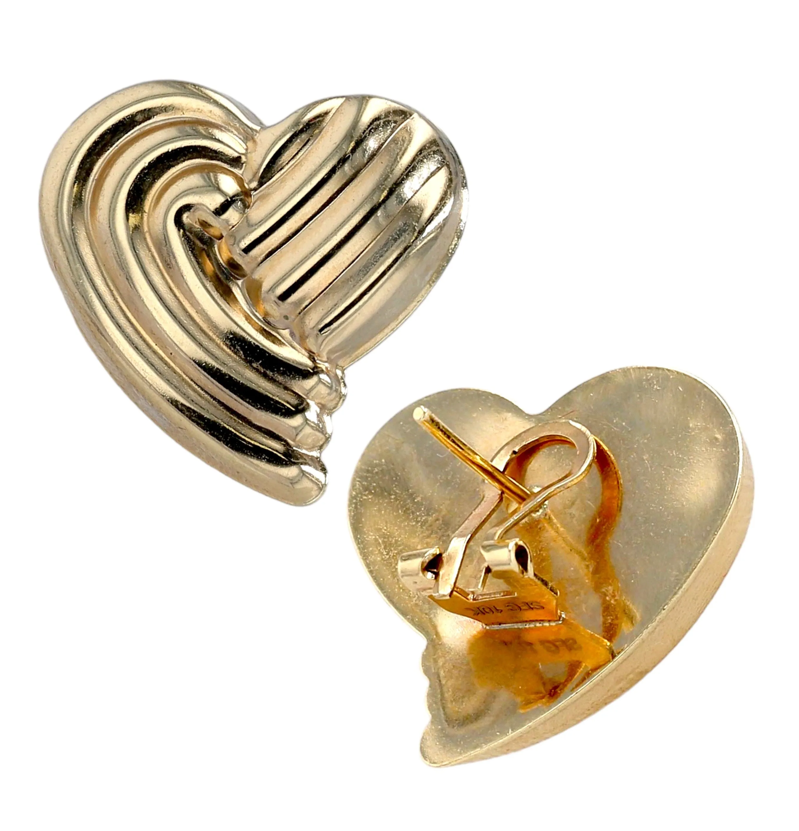 Yellow gold 14k puff heart earrings-226118